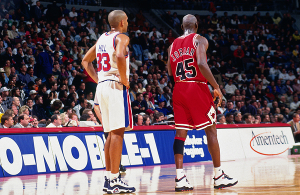 Grant Hill in FILA Grant Hill Michael Jordan in Air Jordan 10