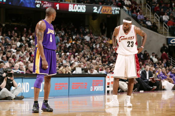 Kobe in NIke Zoom Kobe I "Blackout" and LeBron in Nike LeBron III White/Silver