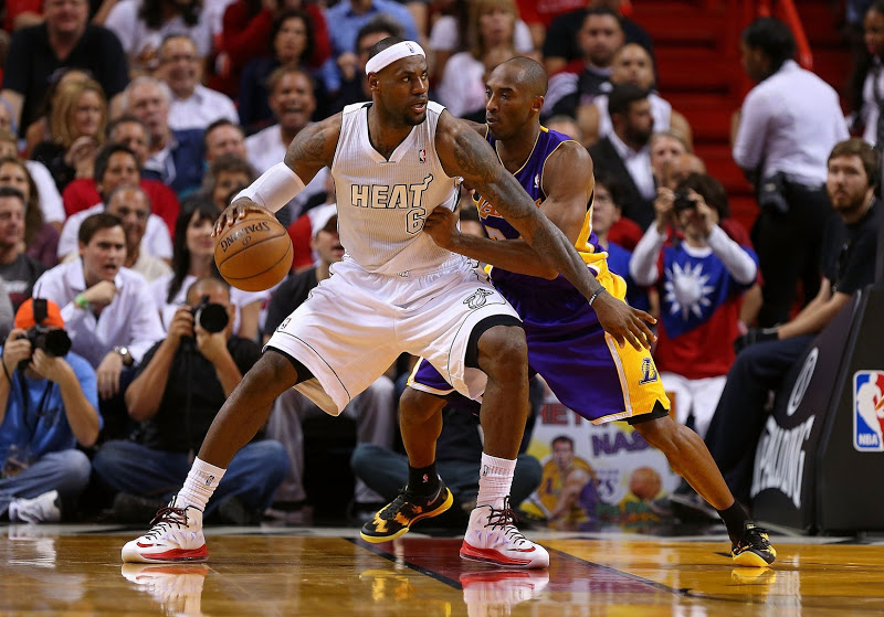  LeBron in Nike LeBron X PE and Kobe in Nike Zoom Kobe 8 Black/Del Sol