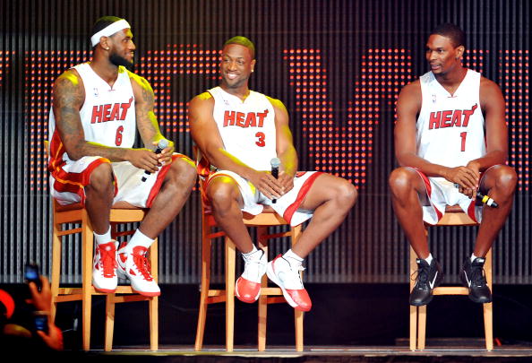 LeBron James in Nike Huarache 2010, Dwyane Wade in Air Jordan 2010 and Chris Bosh in Air Max Hyperfly
