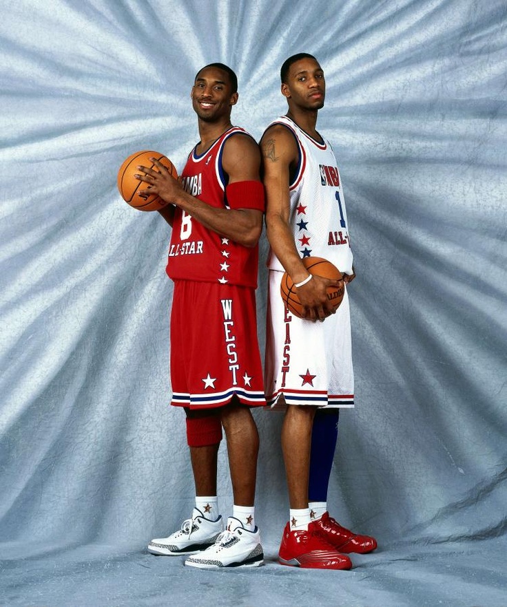 Kobe Bryant in the Jordan 3 True Blue and Tracy McGrady Wearing the adidas T-Mac 3 in the NBA All Star Game 2003