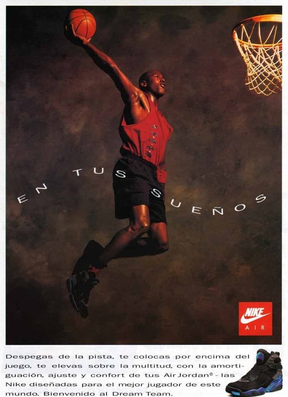 Michael Jordan in Air Jordan 8 "Aqua" Spanish Ad