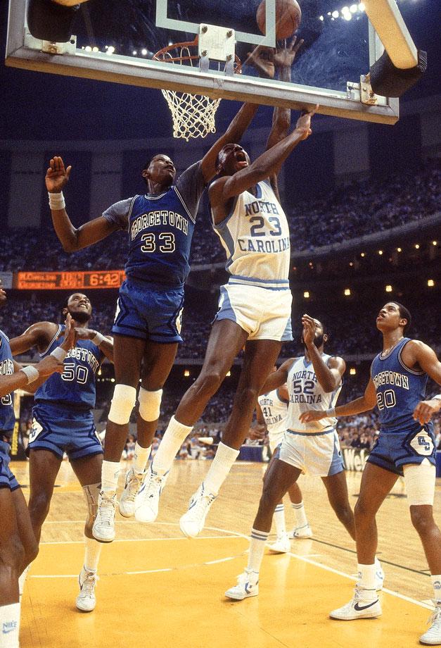 Michael Jordan against Patrick Ewing in college