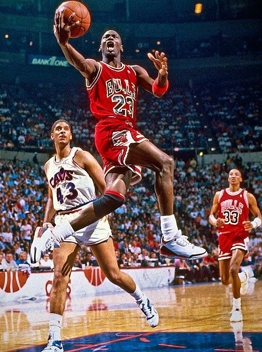 MJ wearing the Fire Red Air Jordan 3