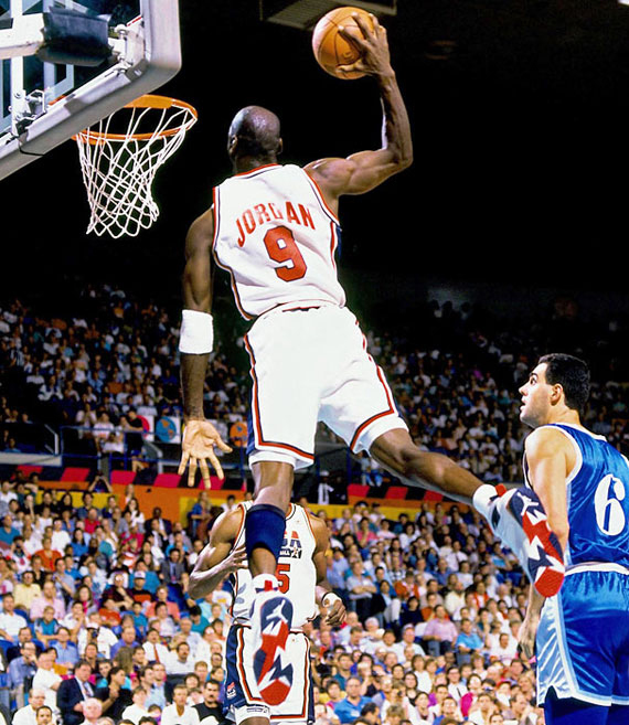 Michael Jordan in the Air Jordan 7 Olympics