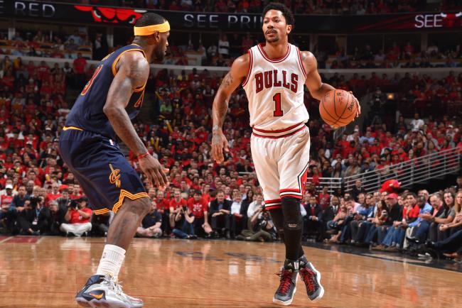 Derrick Rose in the adidas D Rose Boost 5, LeBron James in the Nike LeBron 12