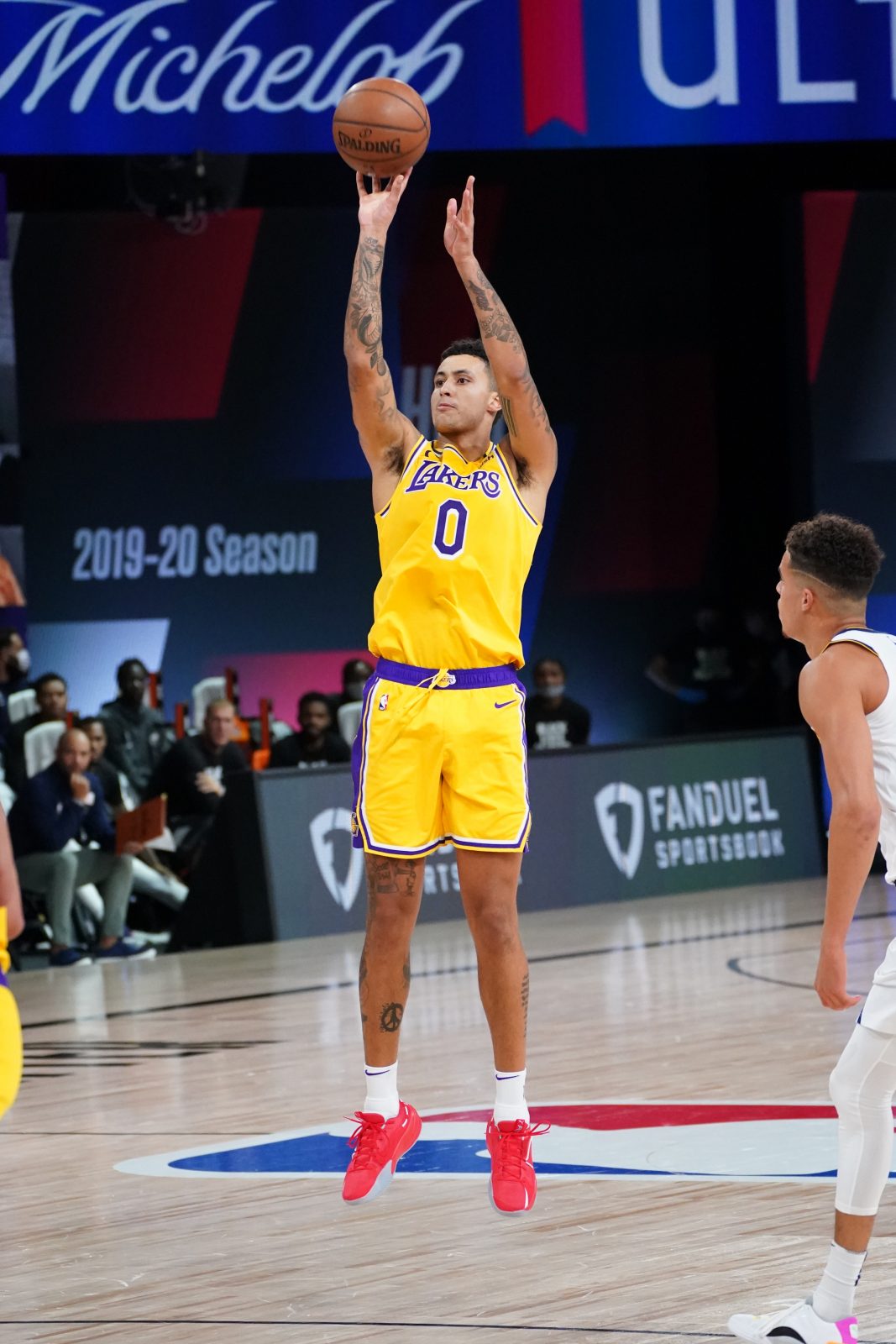 Kyle Kuzma in the "Blood, Sweat, and Tears" colorway. Kyle Kuzma in the "Blood, Sweat, and Tears" colorway.